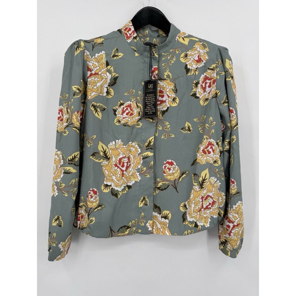 DG2 by Diane Gilman Asian Celadon Floral Print Lightweight Bomber Jacket size M